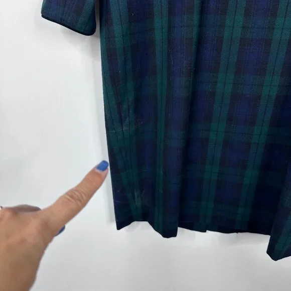 Vintage Brooks Brothers Flannel Plaid Shift Midi Dress Frock Green Blue Wool 14 - Picture 6 of 14